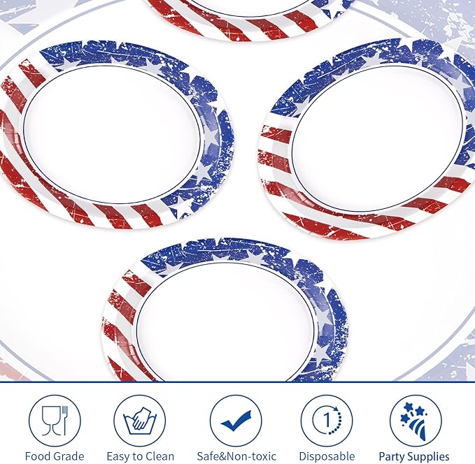 50Pcs Patriotic Oval Paper Plates 10" X 12" Large Heavy Duty Thank You Veterans Day Plates American Flag Patriotic Platters for Independence & Election Day 4th of July Independence Party Decorations