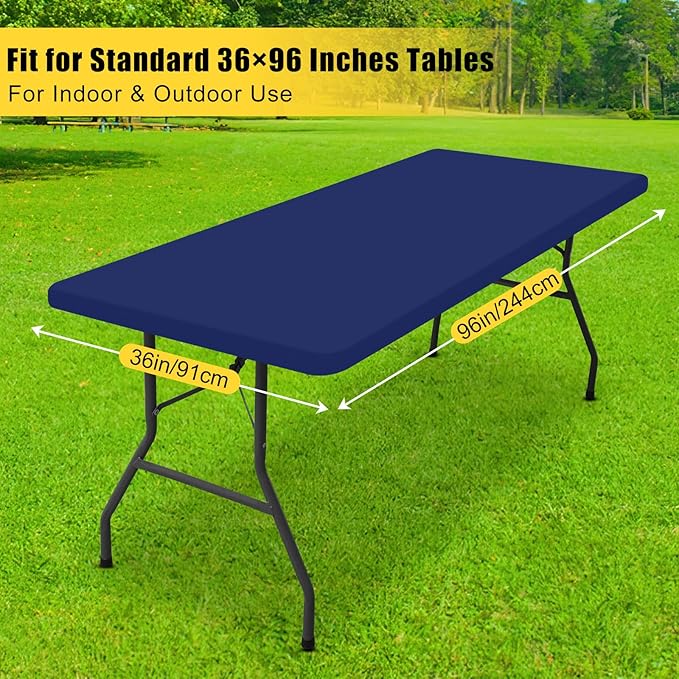 Smiry Rectangle Tablecloth, Elastic Fitted Flannel Backed Vinyl Tablecloths for 8ft Folding Tables, Waterproof Wipeable Table Covers for Indoor, Outdoor, Picnic and Camping (Navy, 36"x96")
