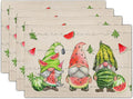 Summer Watermelon Gnomes Placemats Set of 4 12 x 18 Inch,Watercolor Red Watermelon Washable Kitchen Mats Seasonal Place Mat for Kitchen Dining Table Decor