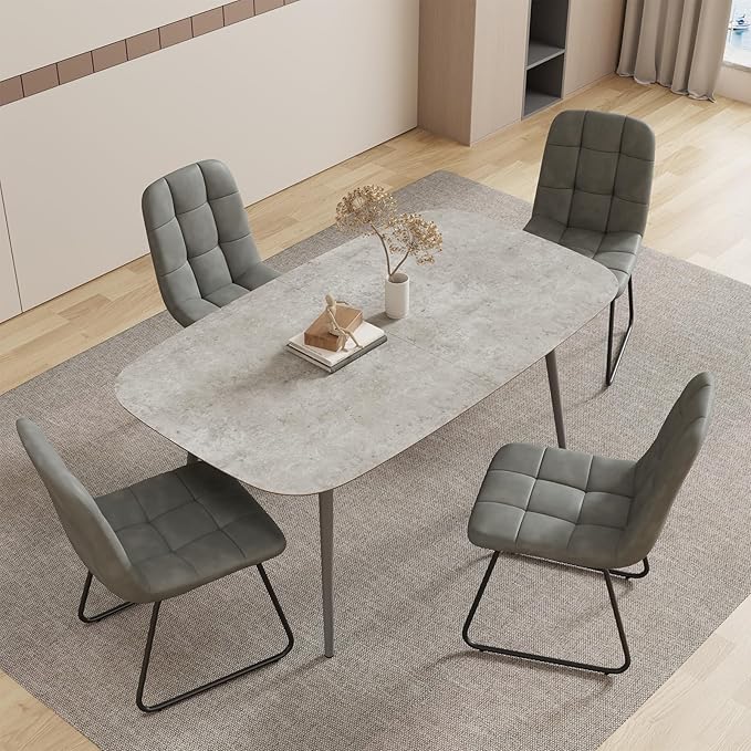 55.1'' Kitchen Dining Table for 4 Persons, Wooden Kitchen Table with Metal Legs, Rustic Farmhouse Style Dining Table Rectangular Dining Table for Kitchen, Dining Room and Living Room (Gray)