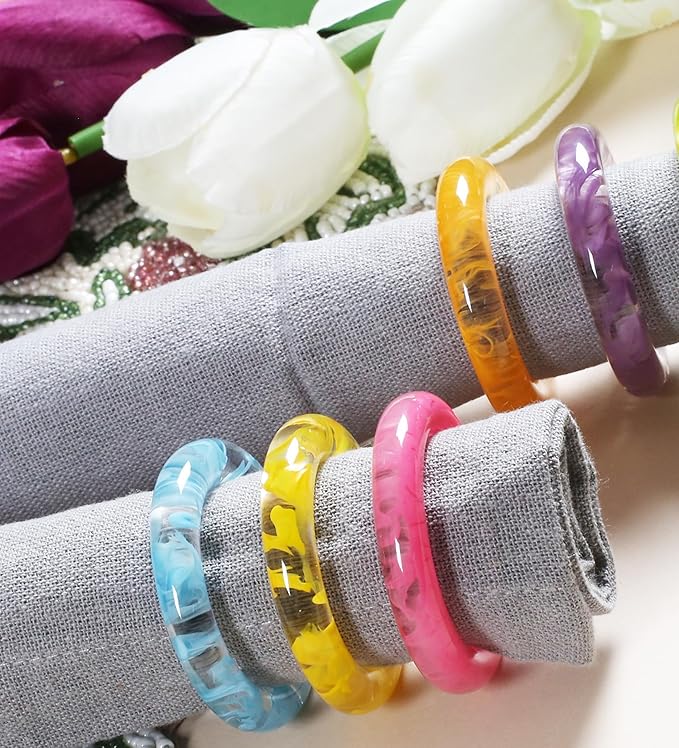 CLEENTABLE Napkin Rings Set of 12 - Epoxy Resin Napkin Holder Cuffs for Dinner Table Décor - Farmhouse Modern Serviette Rings for Weddings, Parties, Receptions, Banquets, Daily Use (Pastel)