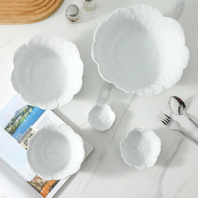 Porcelain Leaf Serving Bowls & Dishes Set – 5 Piece, 1-58 oz White Serving Bowls - Image 4