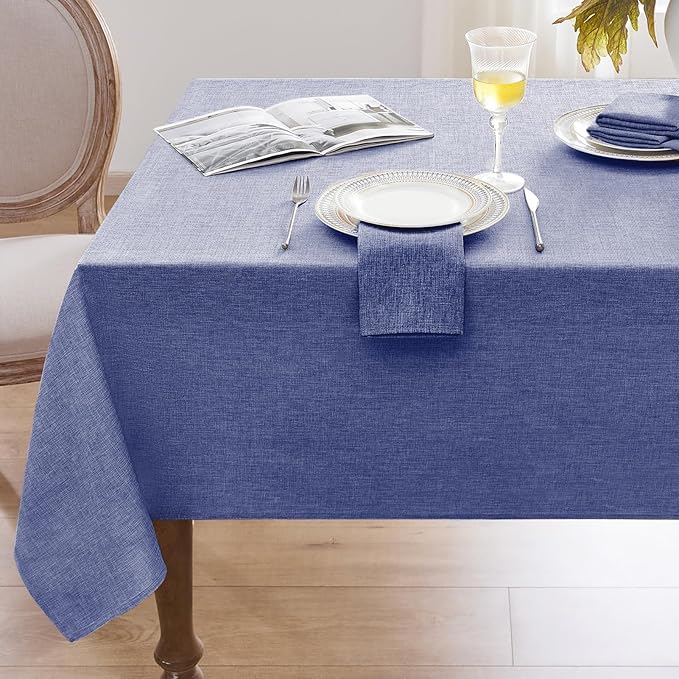 Softalker Extra Long Rectangular Tablecloths 60 x 120 inch Blue Faux Linen Table Cloth Outdoor Waterproof Stain and Wrinkle Resistant Table Cover for Spring Easter Party Picnic Decor Vintage Tabletop