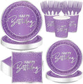 250Pcs Purple Silver Birthday Party Plates Serves 50 | Purple and Silver Plates by Greencian