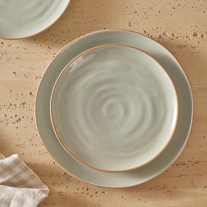 Bico Light Sage Green 8.7 inch Stoneware Salad Plates Set, Set of 4, Microwave and Dishwasher Safe, for Salad, Appetizer, Side Dishes, Tapas