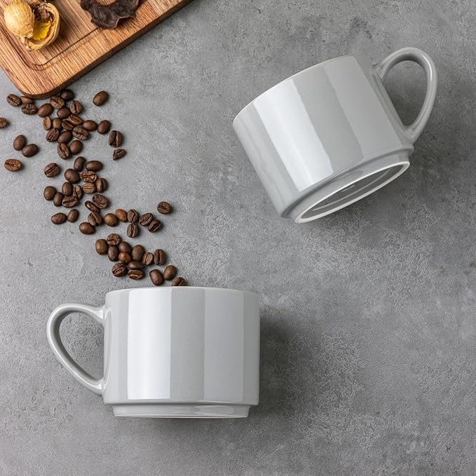 GBhome 14 OZ Coffee Mugs Set of 6, Stackable Gray Coffee Cups Set | Modern - Image 3