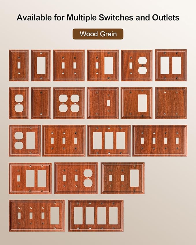2-Pack Decorative Double Decorator Outlet Cover Plate, Wood Grain Durable Natural Bamboo Fiber Wall Plates for Electrical Outlets, Receptacle, GFCI Outlet, Dimmer Switch, 2-Gang, Corrosion Resistant