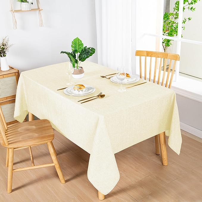 Hiasan 2 Pack Faux Linen Rectangle Tablecloth - Wrinkle and Stain Resistant Washable Table Cloth for Kitchen Dining Room Holiday Table Cover for Party Dinner, Champagne, 70 x 108 Inch