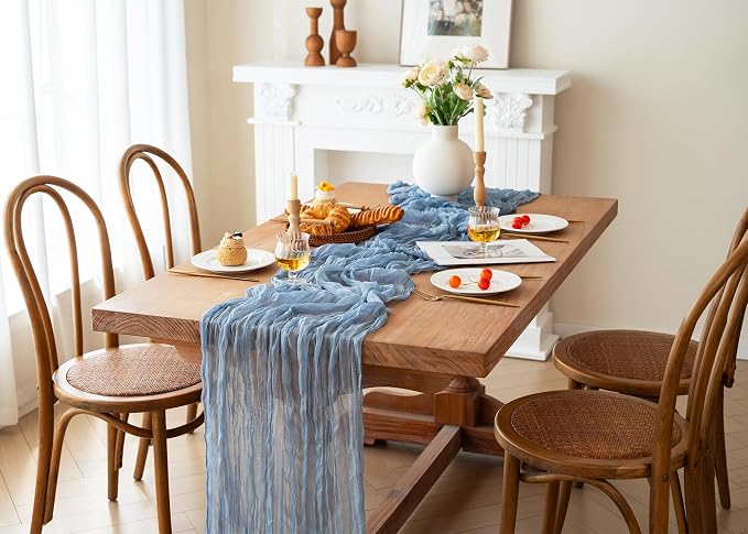 Dusty Blue Cheesecloth Table Runner Boy Baby Shower Decorations | 35x120 Inches - Image 7