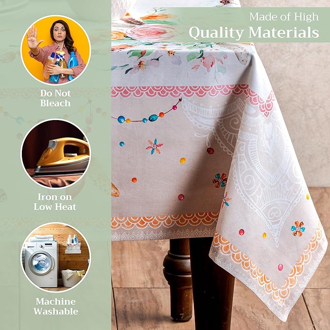 Maison d' Hermine Table Cloth Rectangle Table 100% Cotton 54 x 72 Inches Tablecloth Reusable Decorative for Dining Room Farmhouse Home Valentines Day Decorations Spring Summer - Ibiza - Beige