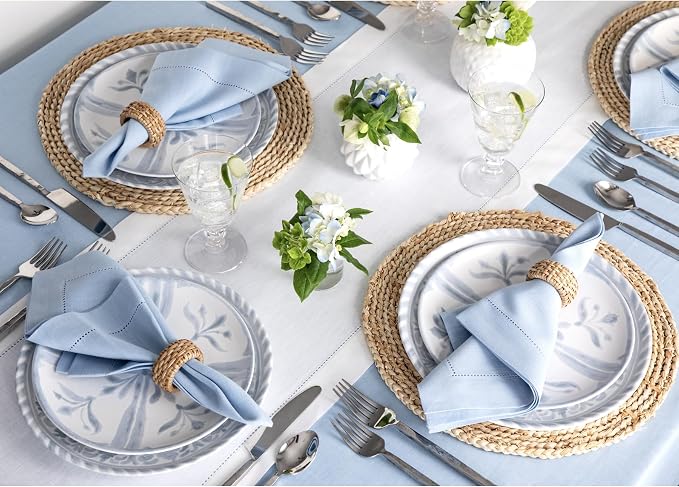 Solino Home 100% Pure Linen Dining Table Runner White Hemstitch, 14 x 90 in | - Image 3