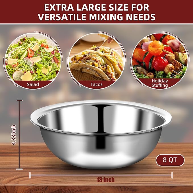10 Pcs Stainless Steel Mixing Bowls Metal Mixing Bowls Extra Large Basin Salad - Image 2