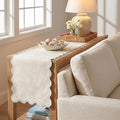 Cream Table Runner 15 x 70 Inch, Modern Farmhouse Scalloped Dresser Runners by yuboohomedecorations