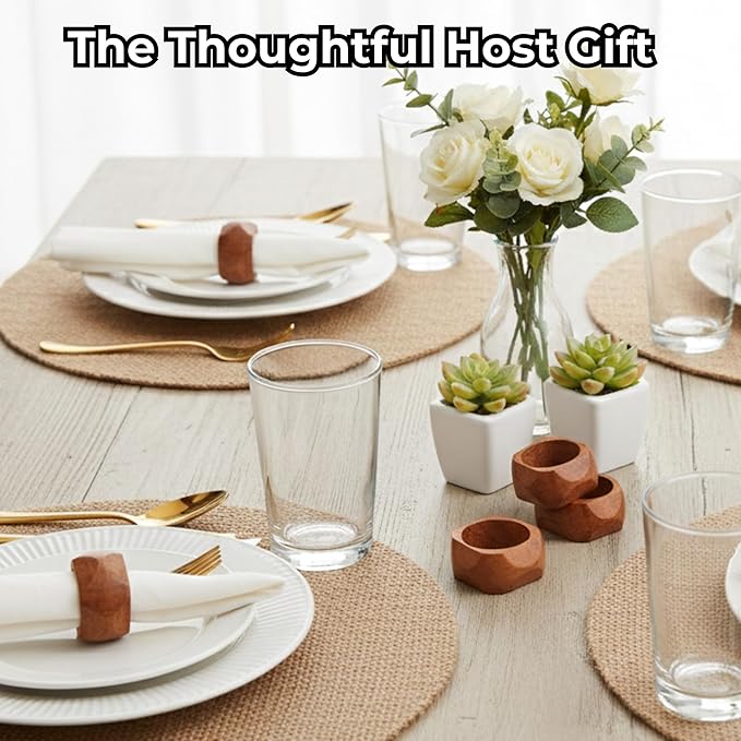 CLEENTABLE Wooden Napkin Rings Set of 12 Fall Decor for Home Square Acacia Wood Napkin Holders for Dining Table Wood Napkin Ring Rustic Table Décor for Weddings, Parties, Everyday Use (Brown)