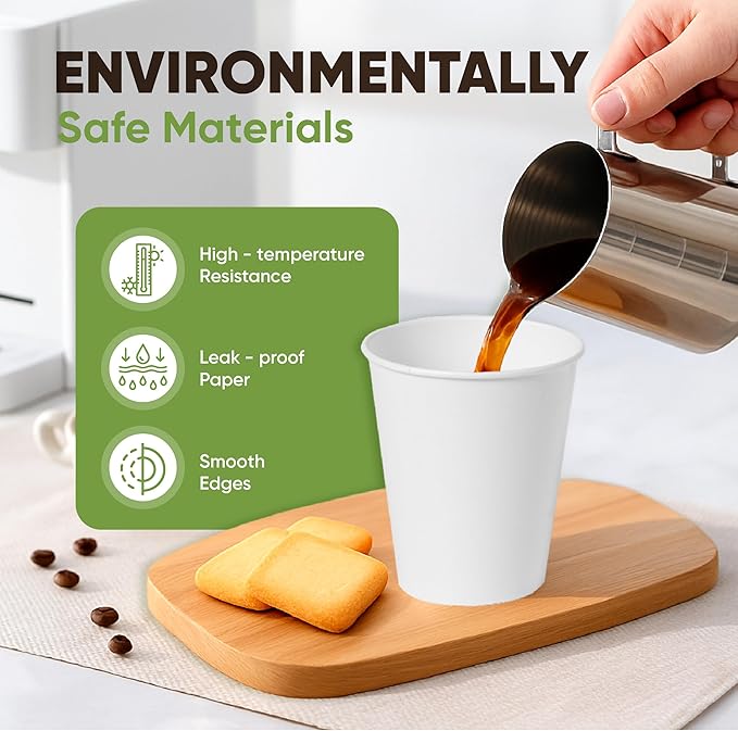Paper Cups 14 oz – 200 Disposable Coffee Cups with 100 Paper Straws | Hot Cups for Coffee & Tea up to 150°F | Food-Contact Compliant Paper (FDA 21 CFR 176.170)