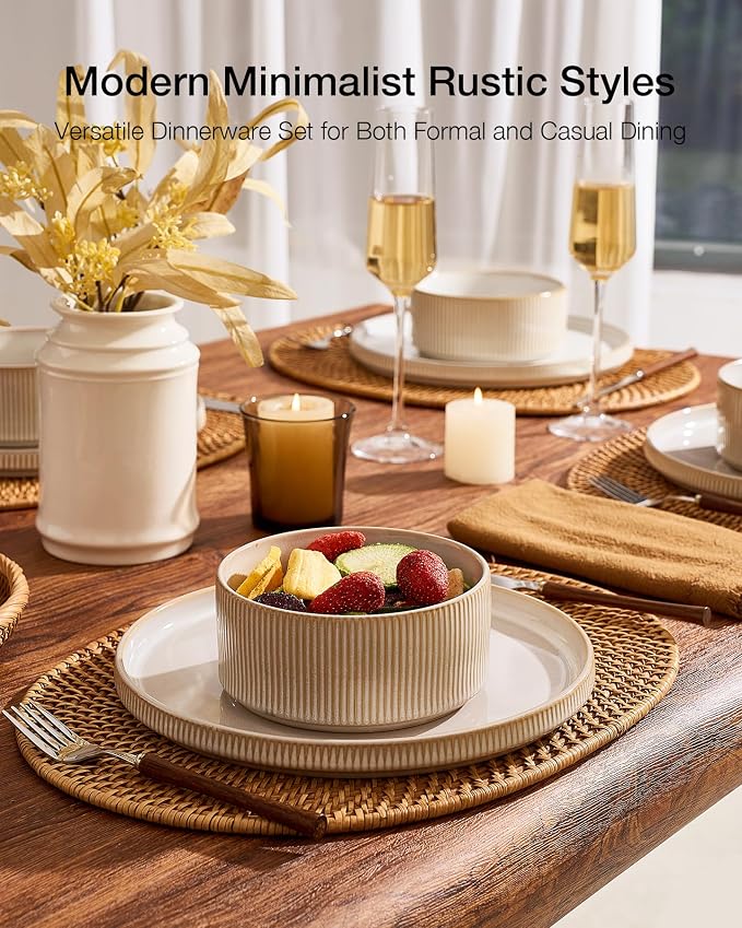 Famiware Star Stoneware Dinnerware Set, Cappuccino White | 10.5" Flat Dinner - Image 4