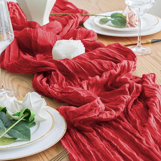 Cheesecloth Table Runner 10FT 3Pcs Red Boho Gauze Sheer Runners | Cheese Cloth - Image 5