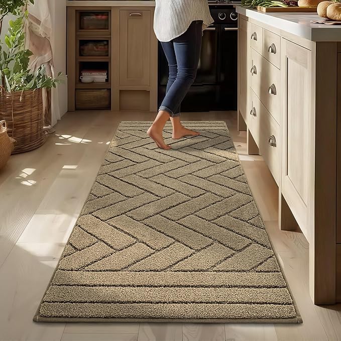 Kitchen Rugs,24" x 59" Non Slip Kitchen Mats for Floor-Thick Stain Resistant Kitchen Floor Mat Runner Carpet for Hallways Entryway Laundry Room Washable(Tan)