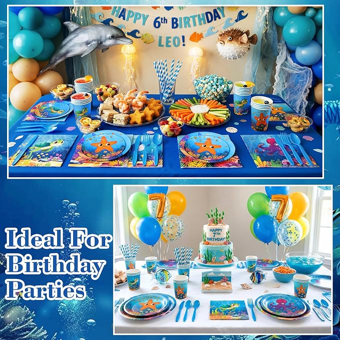 450 Pcs Under the Sea Tableware Set Party Decorations Ocean Birthday Paper - Image 5