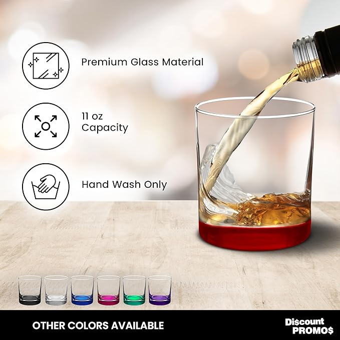 Whiskey Glasses by Libbey 10 oz. Set of 10, Bulk Pack - Heavy Base Old Fashioned Glass, Perfect for Scotch, Bourbon, Whiskey, Cocktail - Red