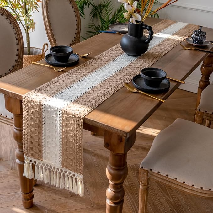 EMMTEEY Boho Table Runner with Tassels 36 Inches Long, Scratch & Heat Resistant - Image 4