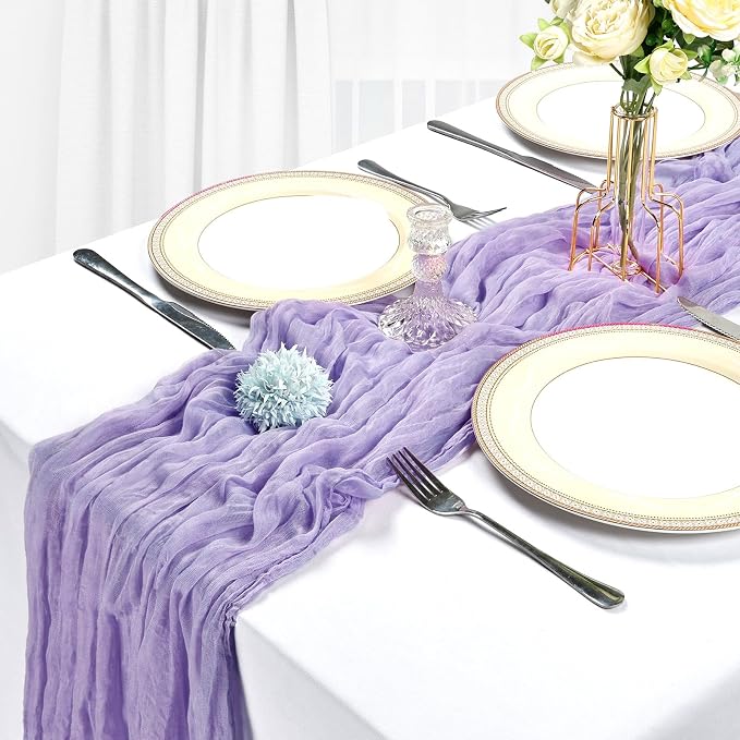 10 Pack 17 x 108 Inch Lilac Purple Table Runner Cheesecloth | Lavender Gauze - Image 4