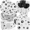 Kochorie 400 Pieces Black Paw Disposable Party Tableware Sets Dog Puppy Supplies Including Plates Cups Napkins Cutlery Serves 50 for Birthday Puppy Theme Party Decorations