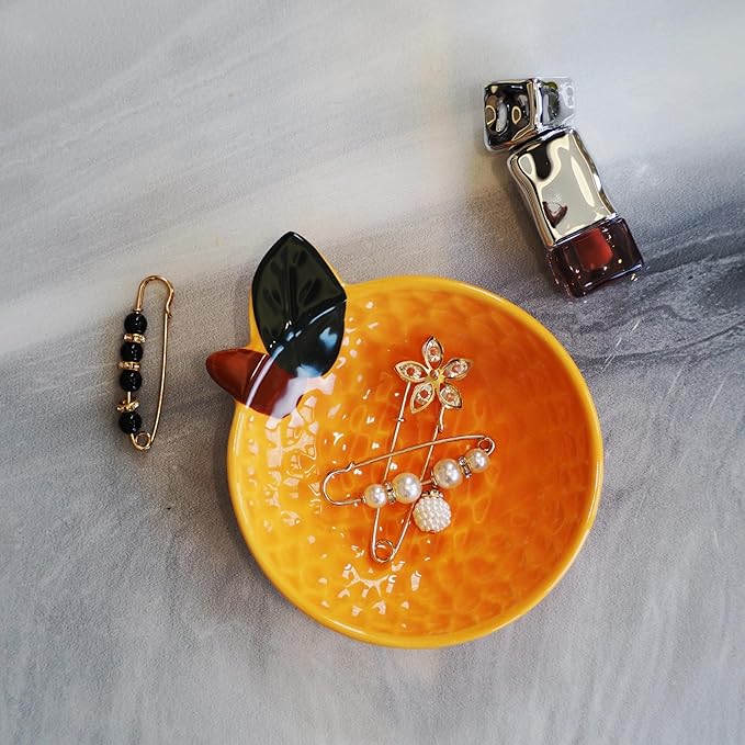 Ceramic Jewelry Tray, Orange Shaped Trinket Dish, Jewelry Organizer, Ring Holder, Decorative Bowl for Rings Earrings Necklaces Bracelet Jewelry Watch Keys, Gift for Sisters Daughter
