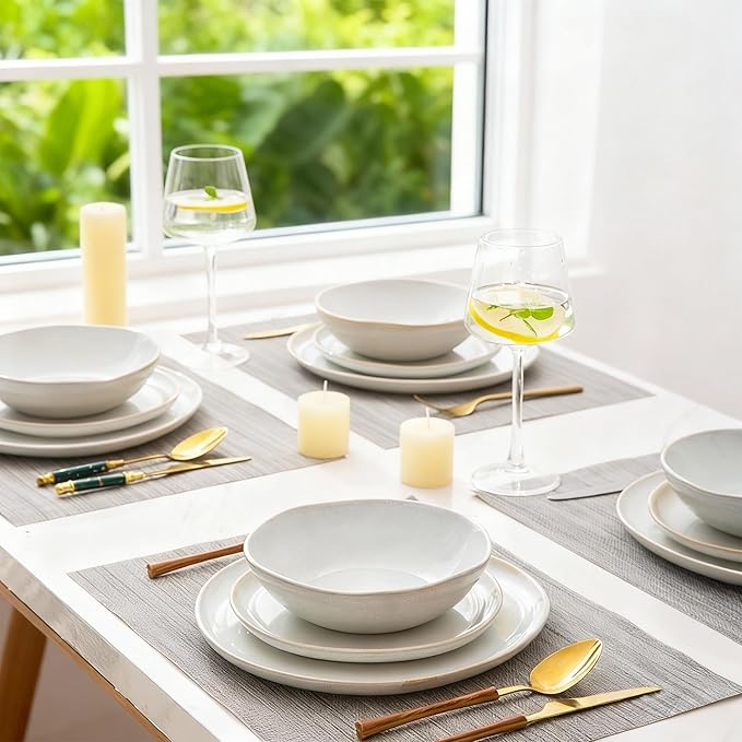 AmorArc Ceramic Dinnerware Sets,Handmade Reactive Glaze Stoneware Plates and Bowls Sets,Highly Scratch Resistant | Dishwasher & Microwave Safe Dishes Set,Service for 8 (24pc)