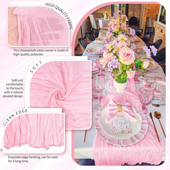 30 Pack Cheesecloth Table Runner 10FT Light Pink Table Runner Boho Gauze Cheese - Image 3