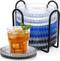 6 Pcs Glass Coasters with Holder Clear Drink Coasters Crystal Round Beverage by Remerry