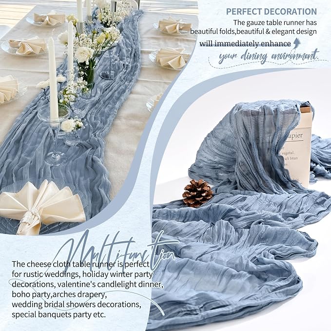 4 Pack Cheesecloth Table Runner 10FT Dusty Blue Table Runner Boho Gauze Cheese - Image 6