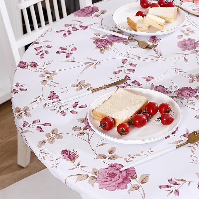 Walrus Round Vinyl Fitted Tablecloth with Flannel Backing Elastic Edge Design Table Cover Waterproof Oil-Proof PVC Table Cloth Stain-Resistant Best for 32"-36" Round