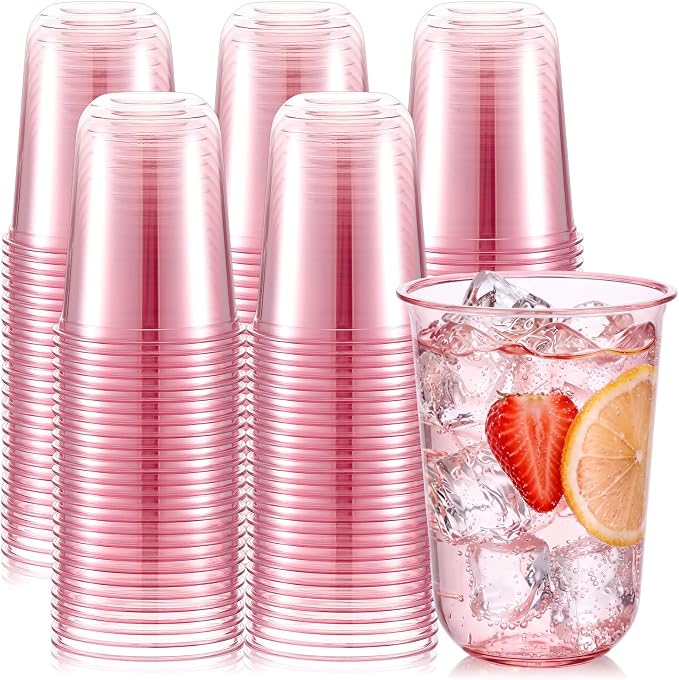 Ziliny 100 Pcs Disposable Stemless Glasses 16oz Crystal Plastic Wine Glasses by Ziliny