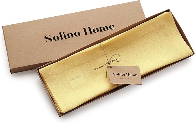 Solino Home Linen Yellow Placemats Set of 4-100% Pure Linen Placemats 14 x 19 Inch for Spring, Easter - Fete