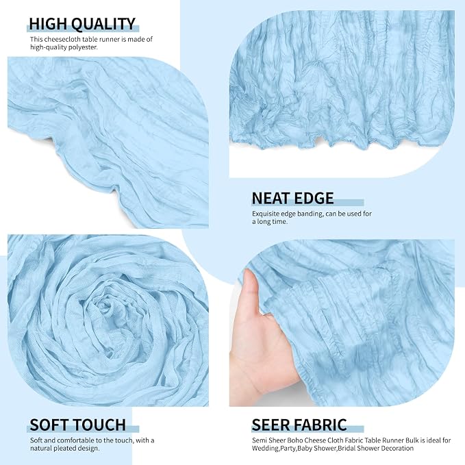 12 Pack Baby Blue Cheesecloth Table Runner 10Ft, Gauze Table Runners 21.5 x 120 - Image 3
