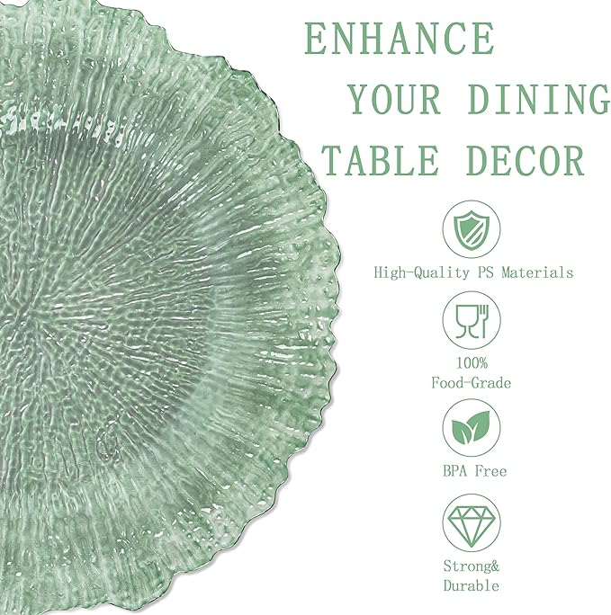 U-QE 60PCS Clear Green Plastic Plates - Green Plates Disposable Heavy Duty - Disposable Plastic Plate for Party, Weddings and Formal Occasions Including 30 Dinner Plate 10" & 30 Appetizer 7"