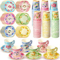 Nuogo 300 Pcs Floral Paper Tea Cups and Saucers 7 OZ Disposable Cups by Nuogo