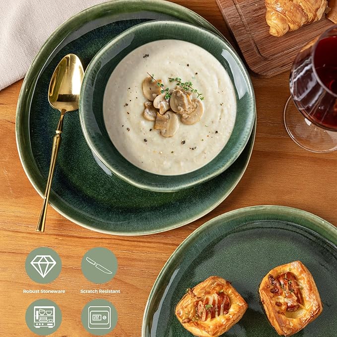 AmorArc Ceramic Dinnerware Sets,Handmade Reactive Glaze Stoneware Plates and Bowls Set,Highly Chip and Crack Resistant | Dishwasher & Microwave Safe Dishes Set,Service for 6 (18pc)