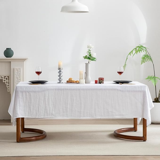EVERLY 100% Pure Linen Rectangle Tablecloths 60x108 Inches for Dining,Buffet Parties,Picnic,Events,Weddings and Restaurants,Decorative Halloween,Thanksgiving Machine Washable Tablecloths-White