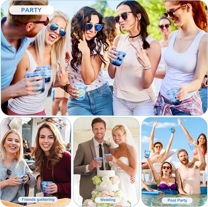 KesaPlan 100Pcs 12oz Blue Plastic Party Cups, Disposable Wine Cocktail Cups | - Image 8