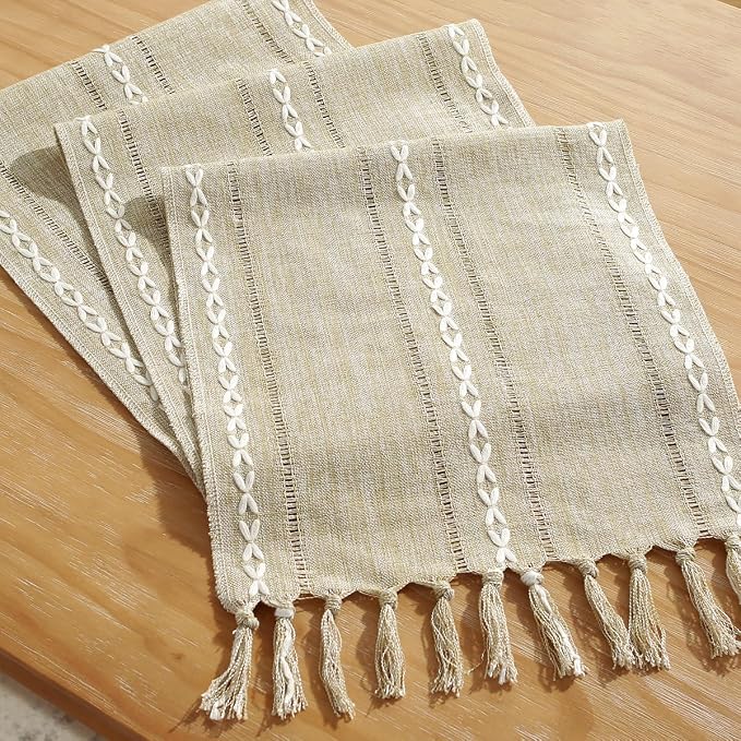 Wracra Rustic Linen Table Runner, Coffee Table Runners 72 inches Long | Raised - Image 3