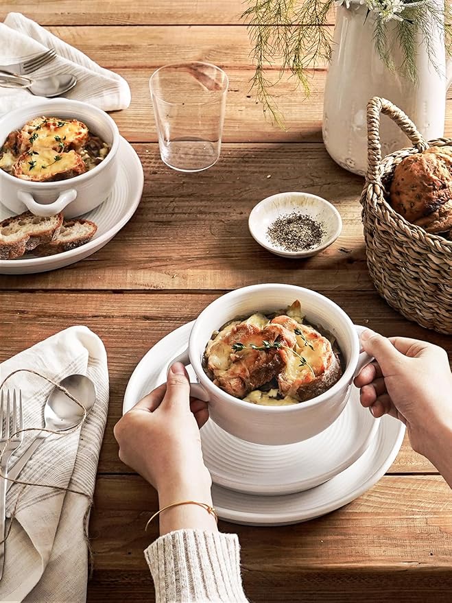 LE TAUCI Soup Bowls with Handles - 22 oz Lead-Free Ceramic French Onion Crocks - Image 6