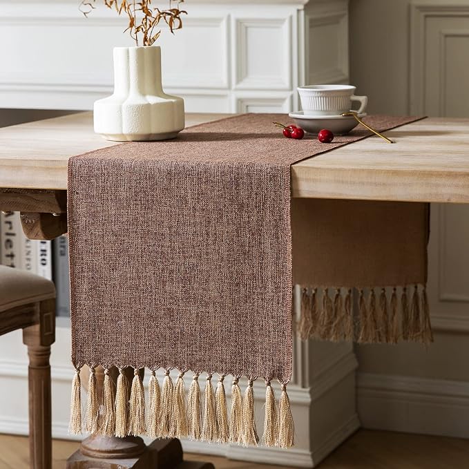 Brown Table Runners 72 Inches Long, Burlap Linen Style Rustic Farmhouse Table by ZEEMARTONLINE