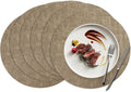15 inch Faux Leather Round Placemats Set of 6 Non-Slip Washable Wipeable Table Mats, Heat Resistant Waterproof Oilproof Light Coffee Place Mats for Kitchen, Dining, Party, Indoor, Outdoor