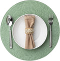 Round Placemats Set of 4 Plastic Woven Placemats Washable Wipeable Table Mats for Dining Table Heat Resistant Non-Slip Circle Place Mats (Green)