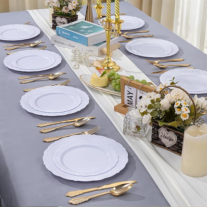 DaYammi 36PCS White Plastic Plates, Heavy Duty White Disposable Premium 7.5inch Dessert Cake Salad Appetizer Plates Hard Plastic Platos Disposable for Party Wedding
