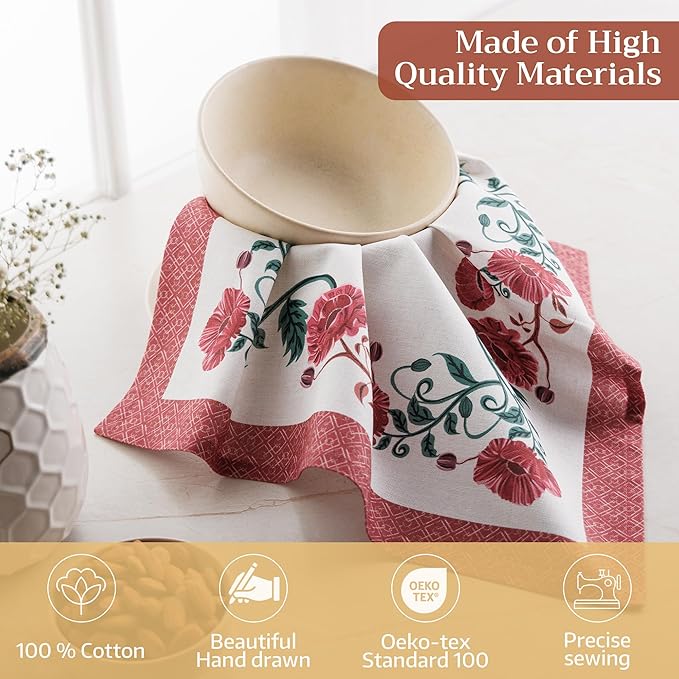 Maison d' Hermine Cloth Napkins Set of 4 100% Cotton Everyday Reusable Square Napkins Cloth Washable Dinner Party Wedding Restaurant Valentines Day Decorations Spring/Summer (Poppy, 18" x 18")