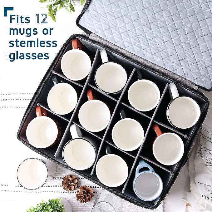 Hearth & Harbor Coffee Mug Storage, Quilted and Stackable Coffee Cup Storage - Image 3