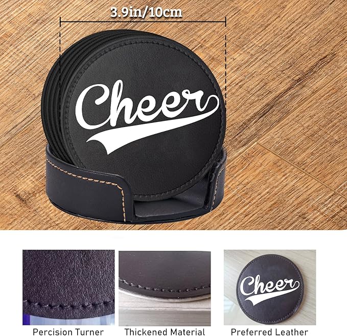 Custom Leather Coasters Set of 6 with Holder, Personalized Coasters with Logo Photo Text,Customized Coaster for Coffee Table Bar Wine Cup Kitchen Desktop Decor (Style 1)
